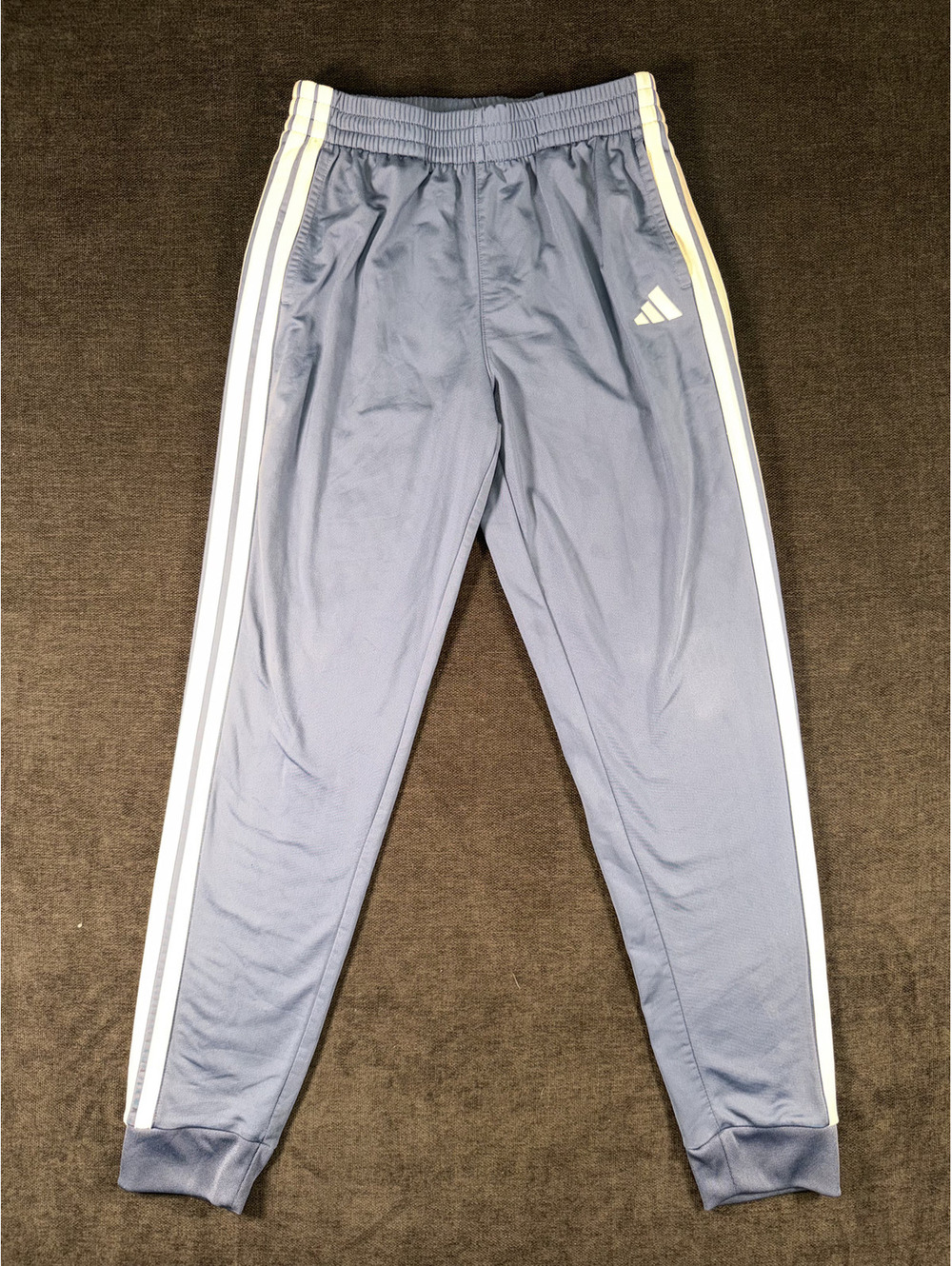 Adidas Men's Blue Track Pants with White Stripes, Size XL